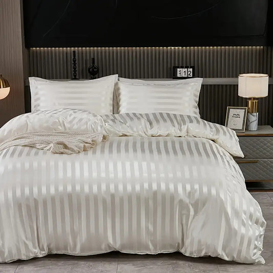 Satin striped three-piece bedding set