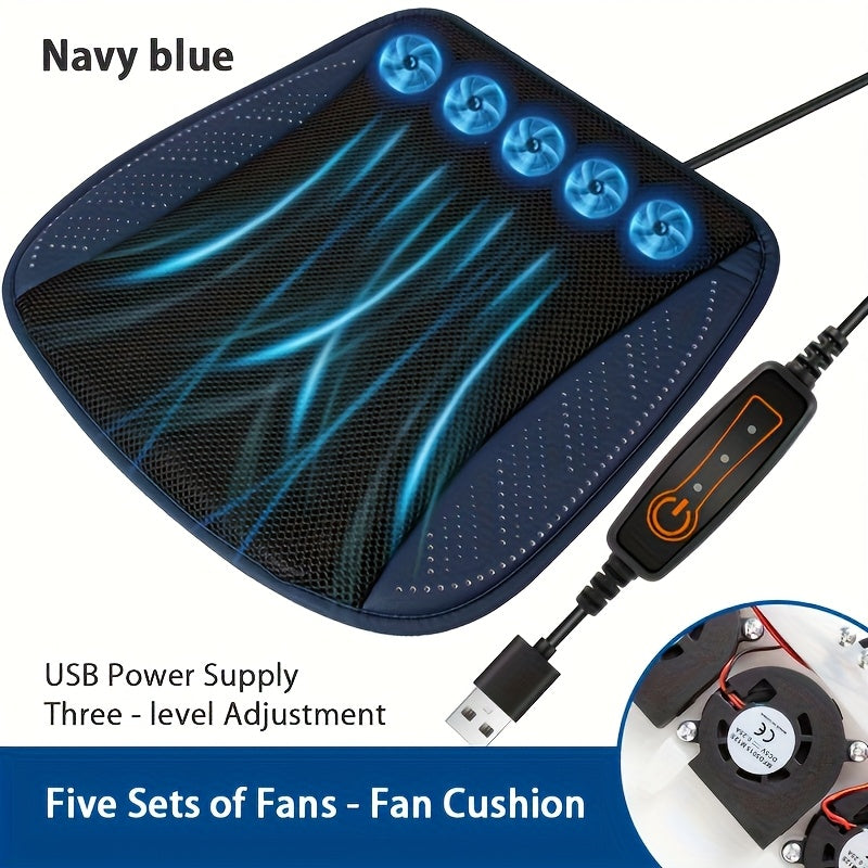 1pc Car Ventilated Seat Cushion with USB Fan