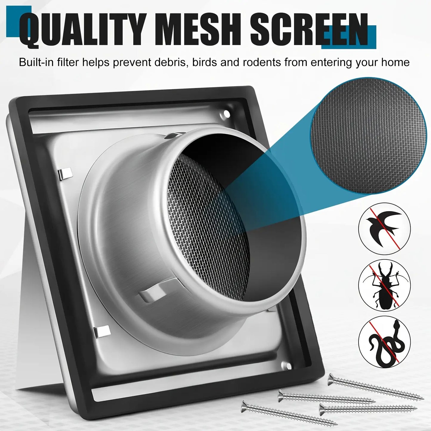 4" Outdoor Dryer Vent Cover with Stainless Steel Screen Silver Guard