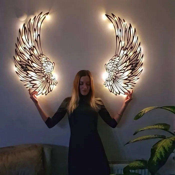 🎉1 Pair Black Angel Wings Metal Wings Wall Art with LED Lights