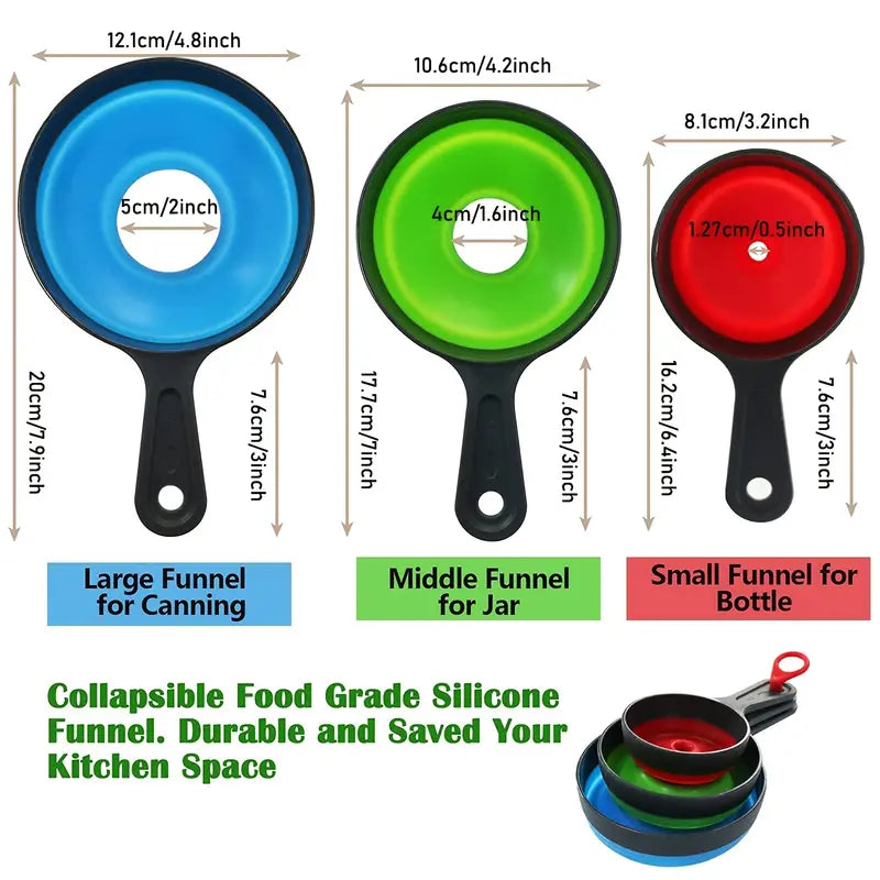 Food Grade Silicone Funnel Set of 3