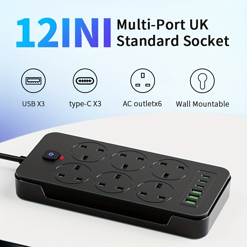 12-in-1 Surge Protector Power Strip with 1, 8m Extension Cord