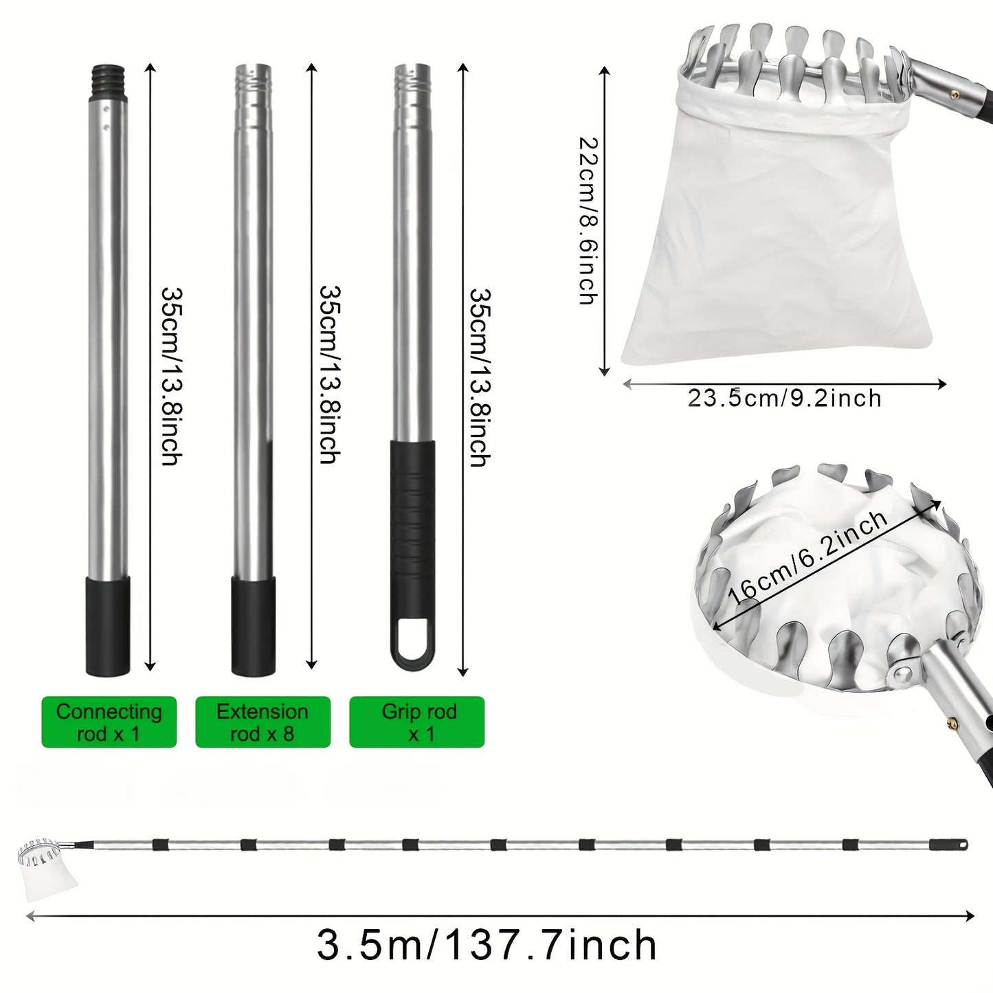 11ft Adjustable Fruit Picker Pole with Basket