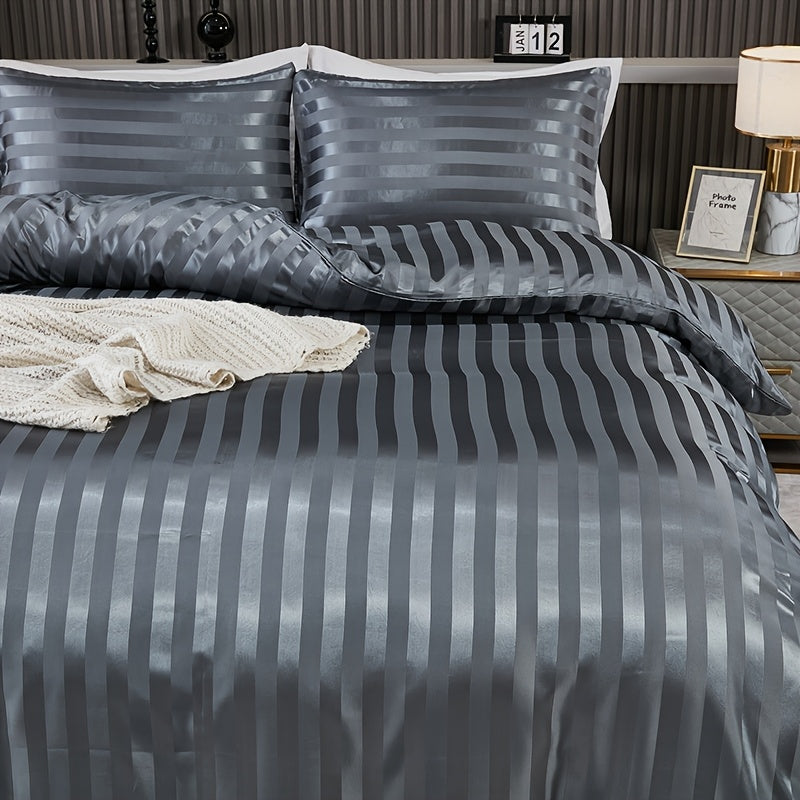 Satin striped three-piece bedding set