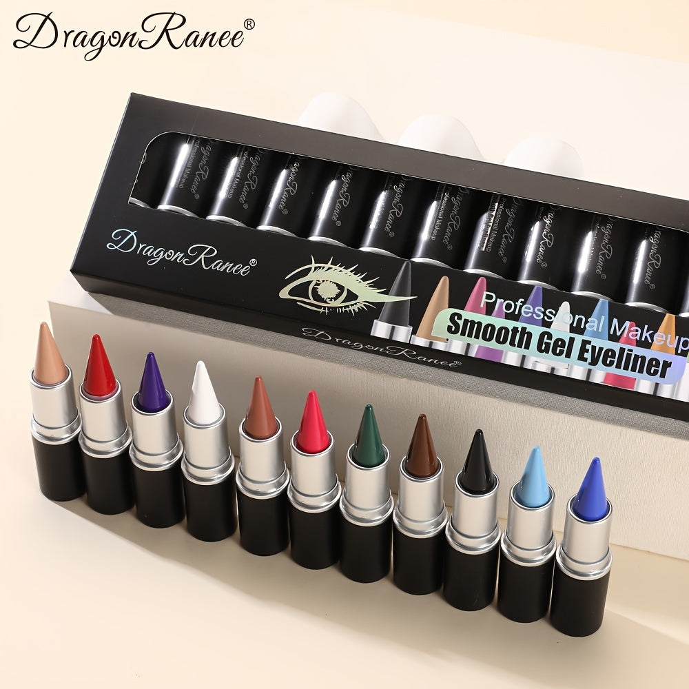 12pcs Long-lasting Waterproof Automatic Rotating Color Eyeliner Case