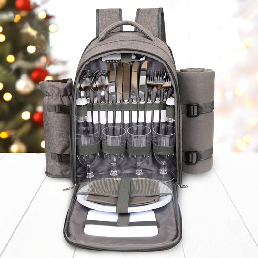 4-Person Picnic Backpack with Cooler Compartment