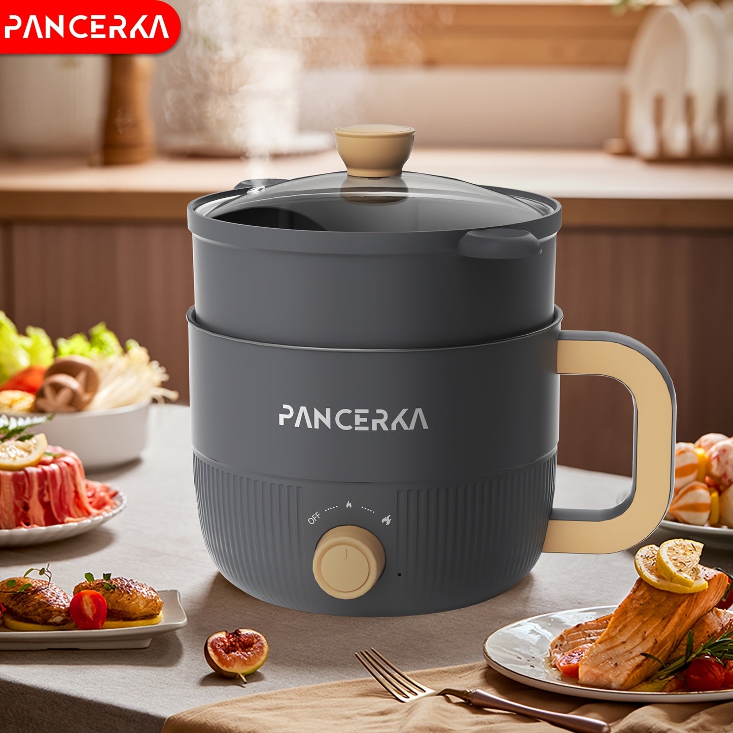 1.8L Compact Electric Cooking Pot with Steamer