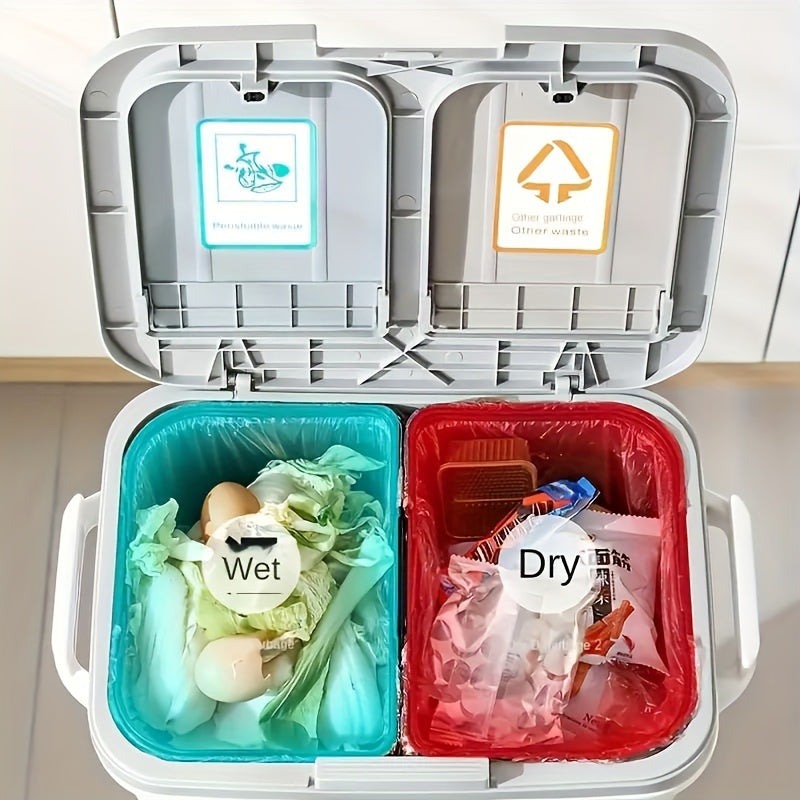 1pc Large Dual-Compartment Kitchen Trash Can with Wheels