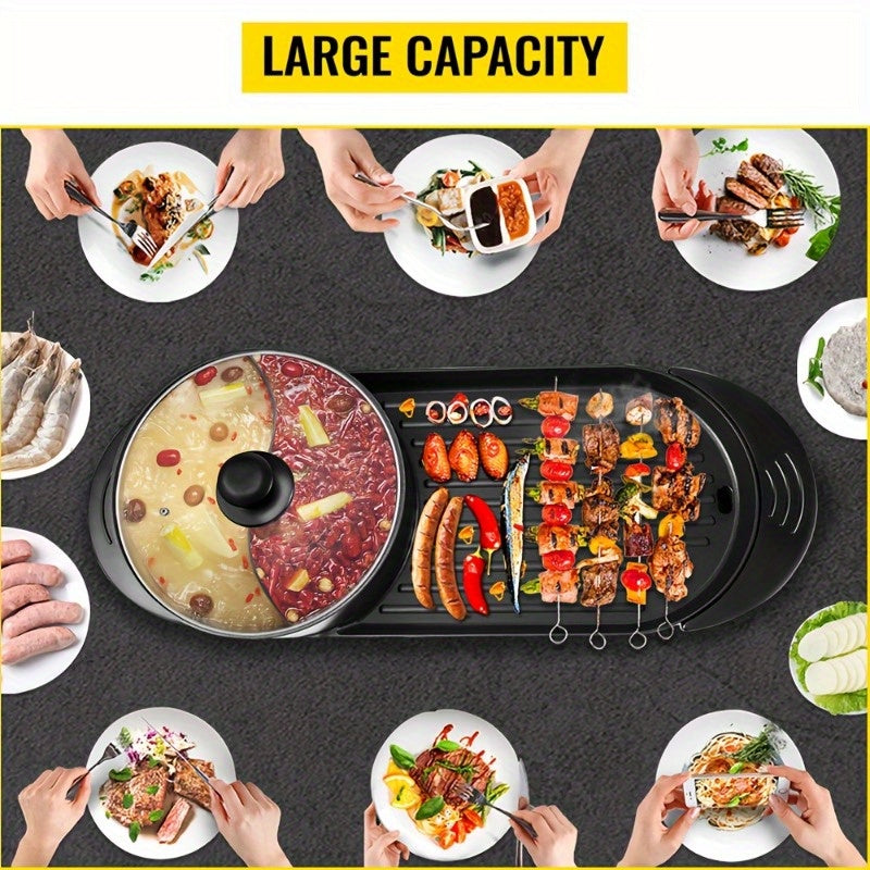 2-in-1 Electric Grill & Hot Pot Combo - Dual Cooking Zones