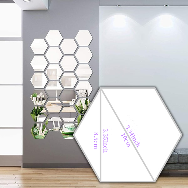 12 Pcs 1mm Thick 3D Mirror Wall Stickers Hexagonal Acrylic Removable Wall Decals DIY Home Decor Art Mirror