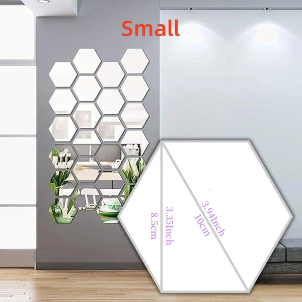 12 Pcs 1mm Thick 3D Mirror Wall Stickers Hexagonal Acrylic Removable Wall Decals DIY Home Decor Art Mirror