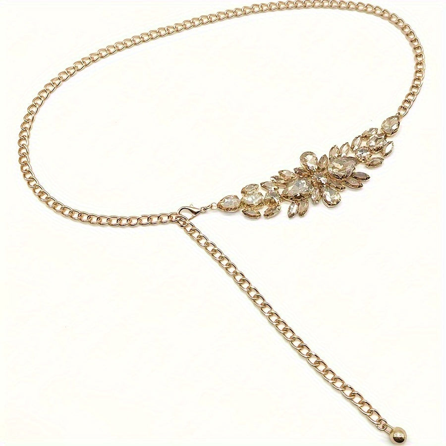 1pc Women's Adjustable Rhinestone Chain Belt