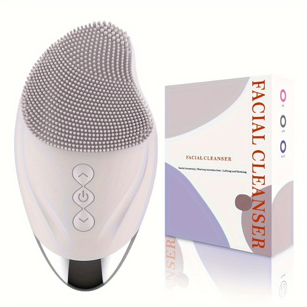 Rechargeable Silicone Facial Cleansing Brush with Heating Massage