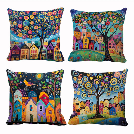 4-Pack Traditional-Style Abstract Countryside Throw Pillow Covers
