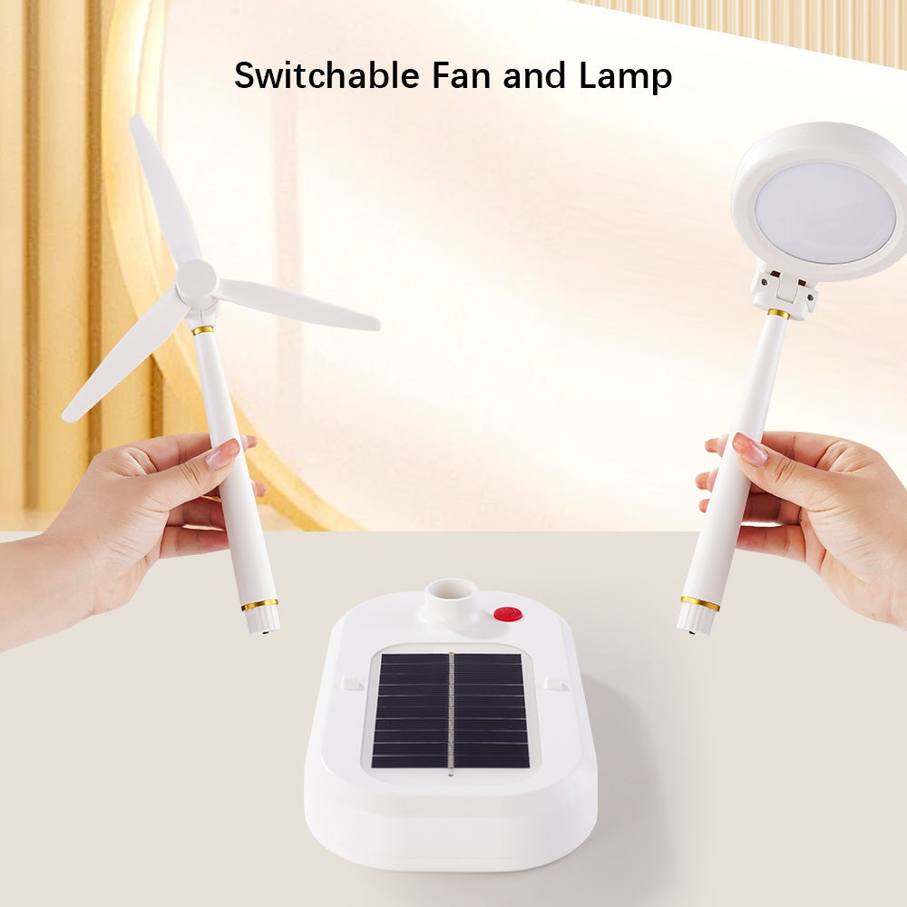 Portable Solar Powered USB Rechargeable Fan & LED Table Lamp