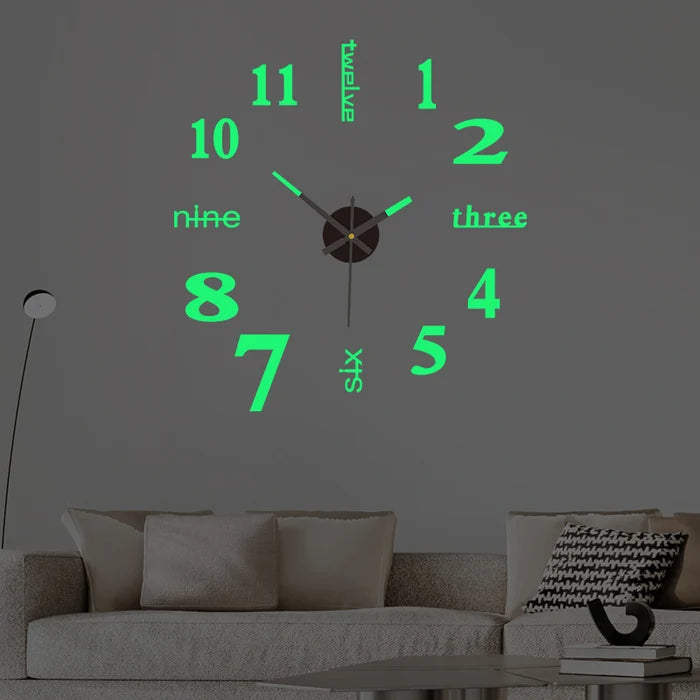 3D creative luminous simple clock wall sticker