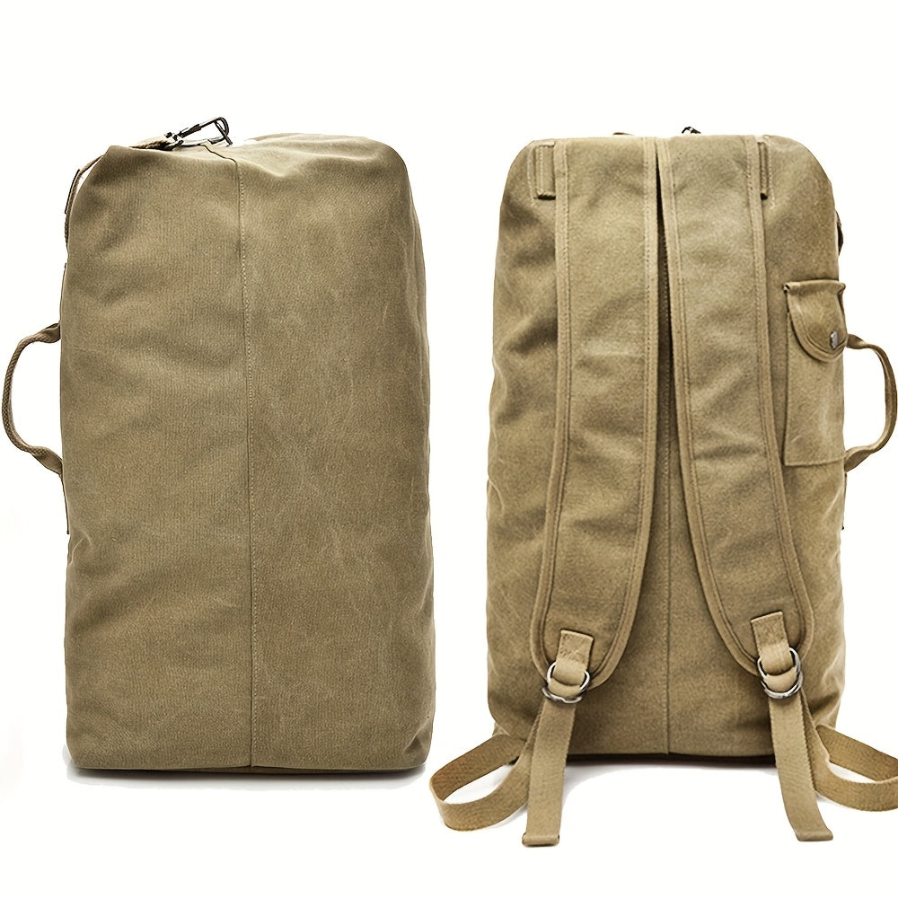 Large Capacity Adjustable Khaki Canvas Backpack for Men