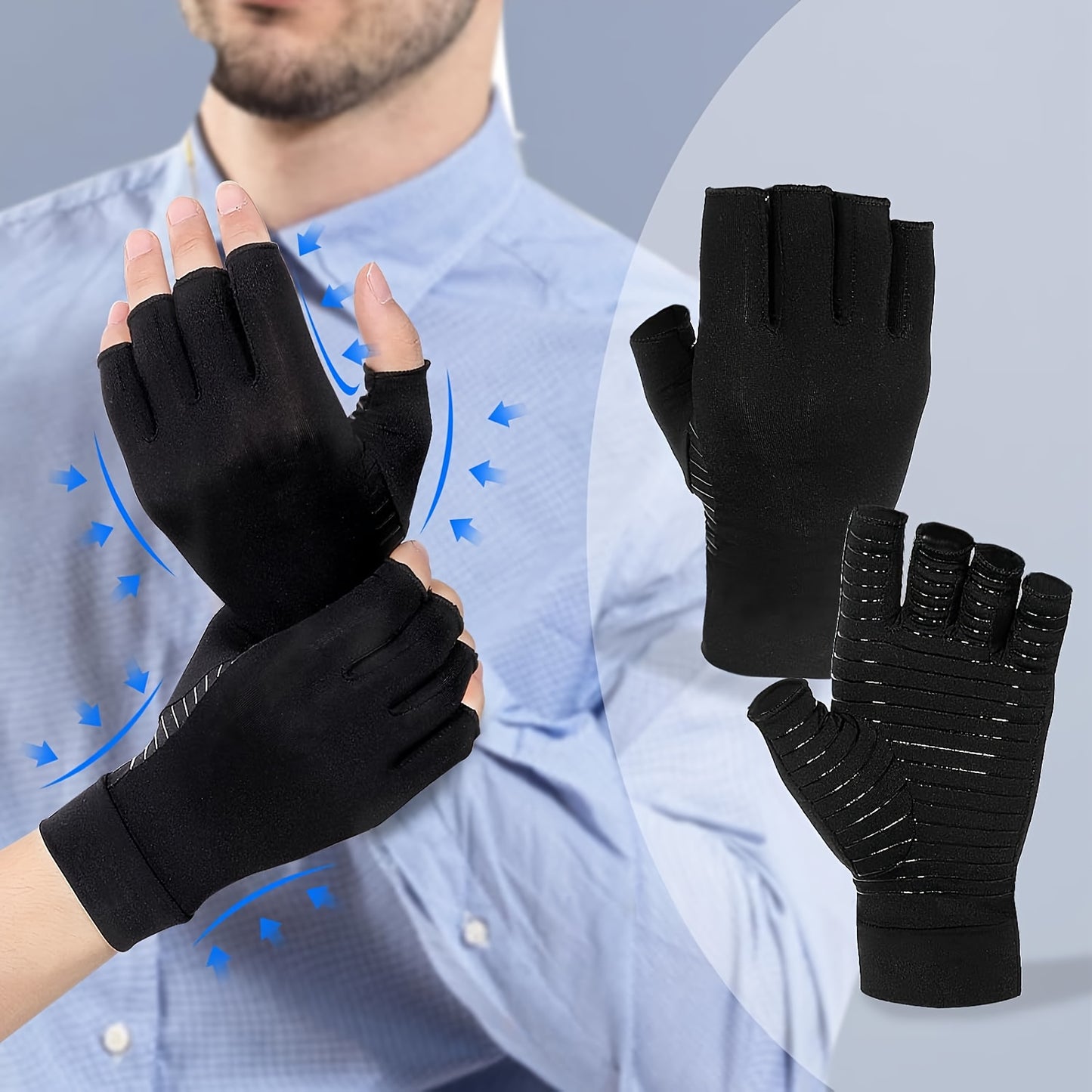 1 Pair Copper Fiber Compression Gloves