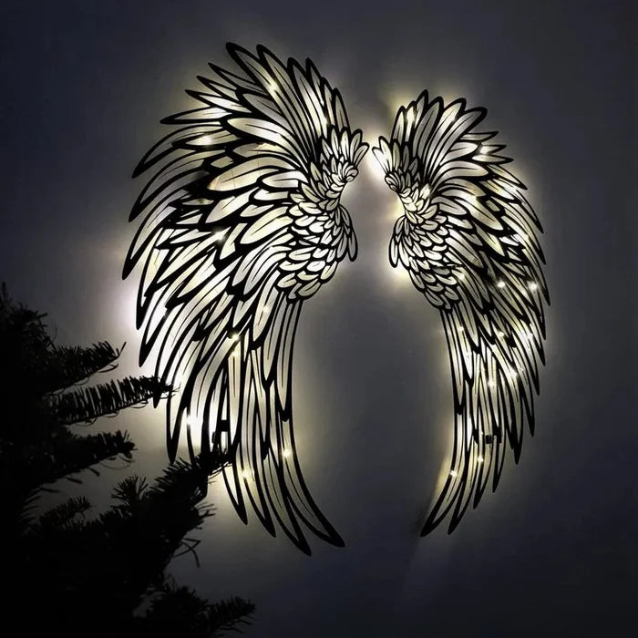 🎉1 Pair Black Angel Wings Metal Wings Wall Art with LED Lights