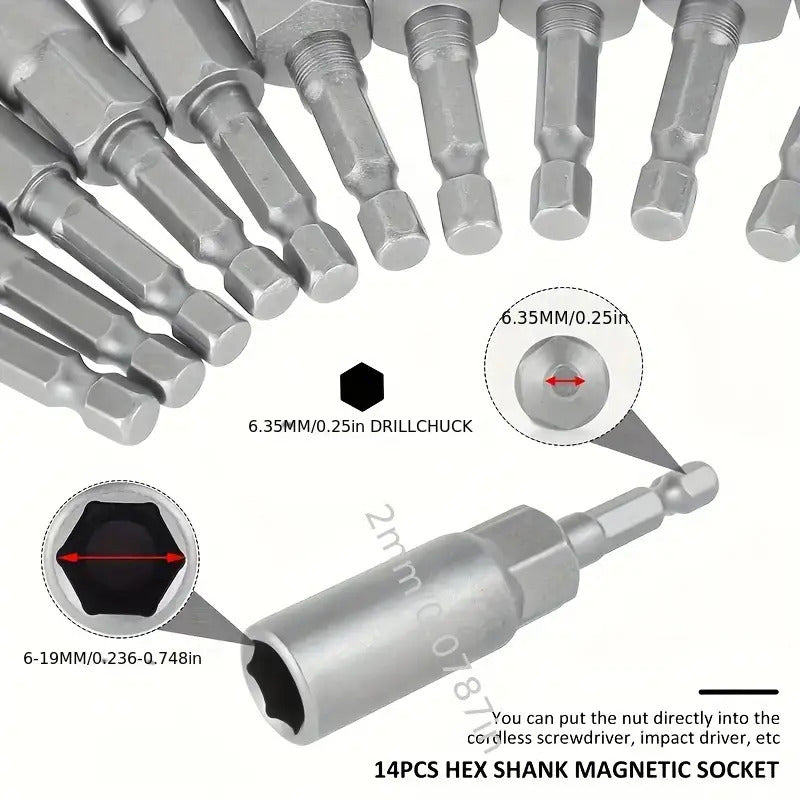 15pcs Magnetic Drill Sockets