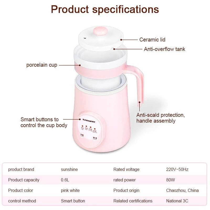 Ceramic Mini Electric Cup Soup with Dual-Mode Insulatio