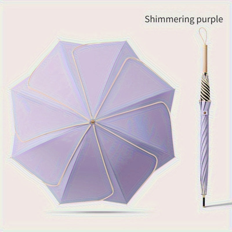 1-Pack Flower Petal Design Automatic Open Umbrella with Wood Handle