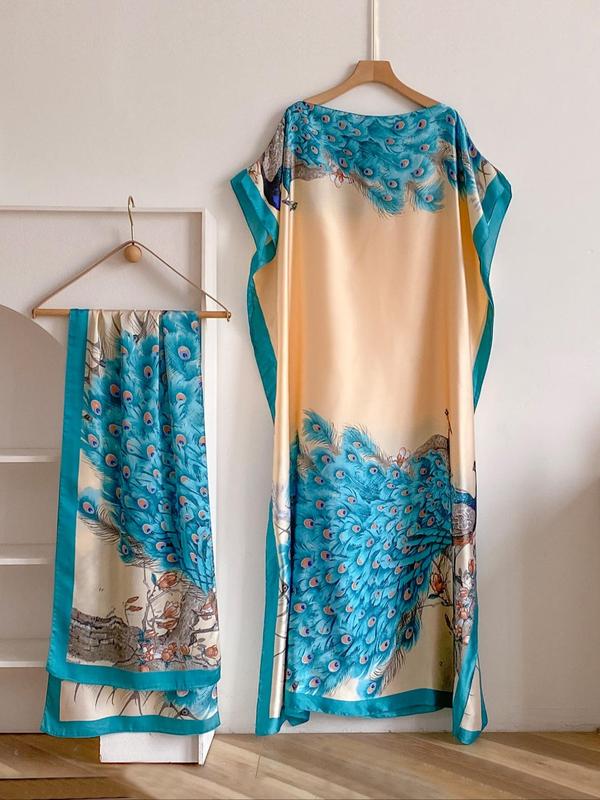 Women's Floral & Butterfly & Peacock Print Cape Shawl & Scarf Set