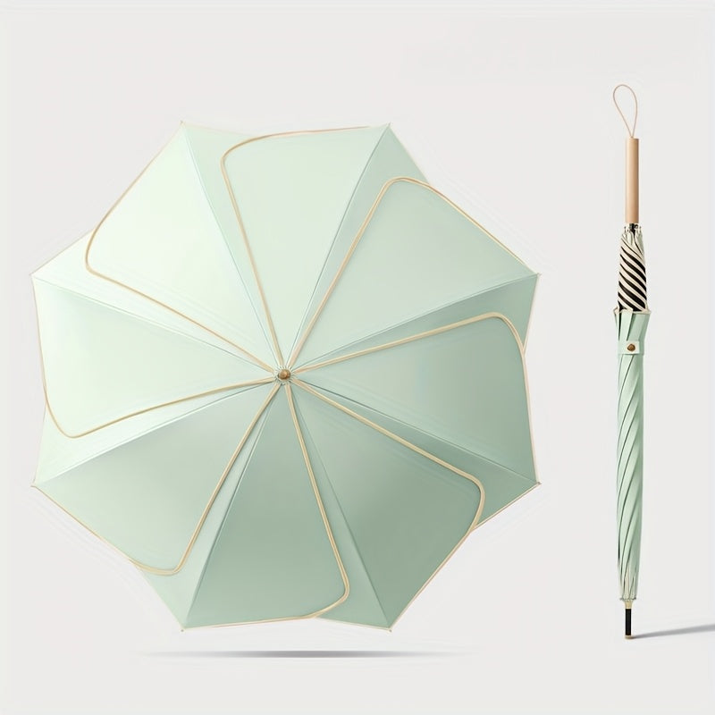 1-Pack Flower Petal Design Automatic Open Umbrella with Wood Handle