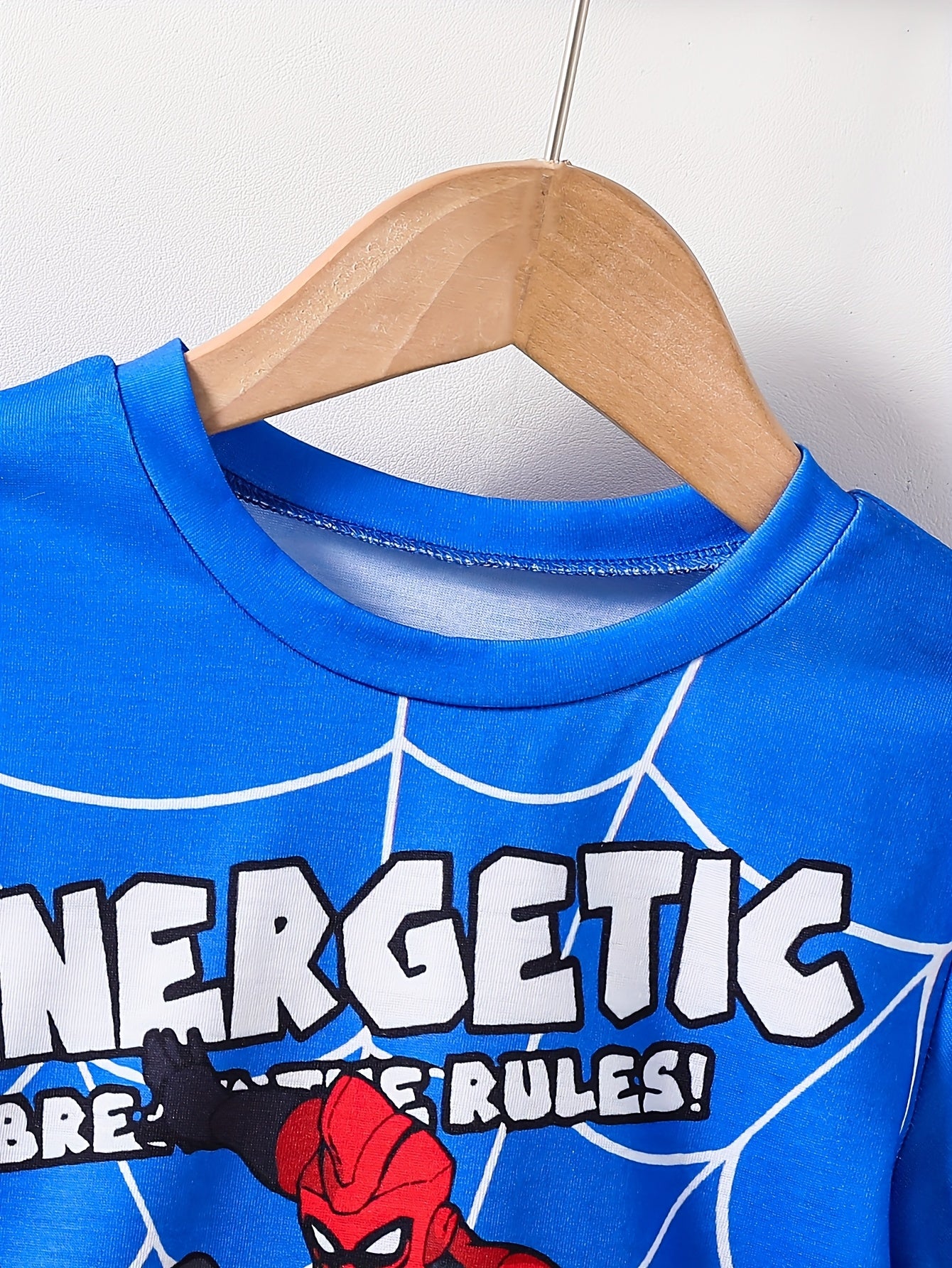 2-piece set of boys' 3D printed cartoon spider web letter design T-shirt and shorts