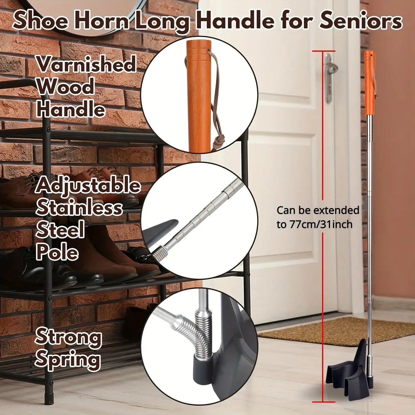 Bending free stainless steel extendable shoe extractor and shoe wearing aid