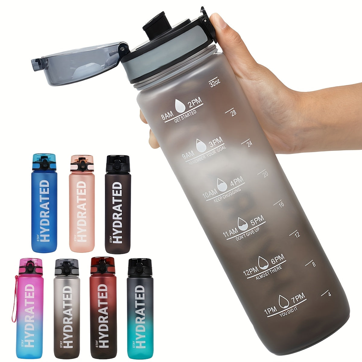 Sport-inspired water bottle with time markings