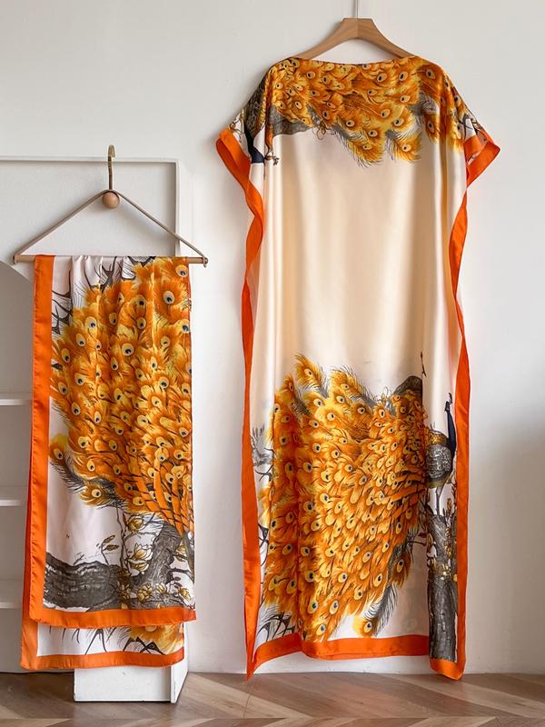 Women's Floral & Butterfly & Peacock Print Cape Shawl & Scarf Set