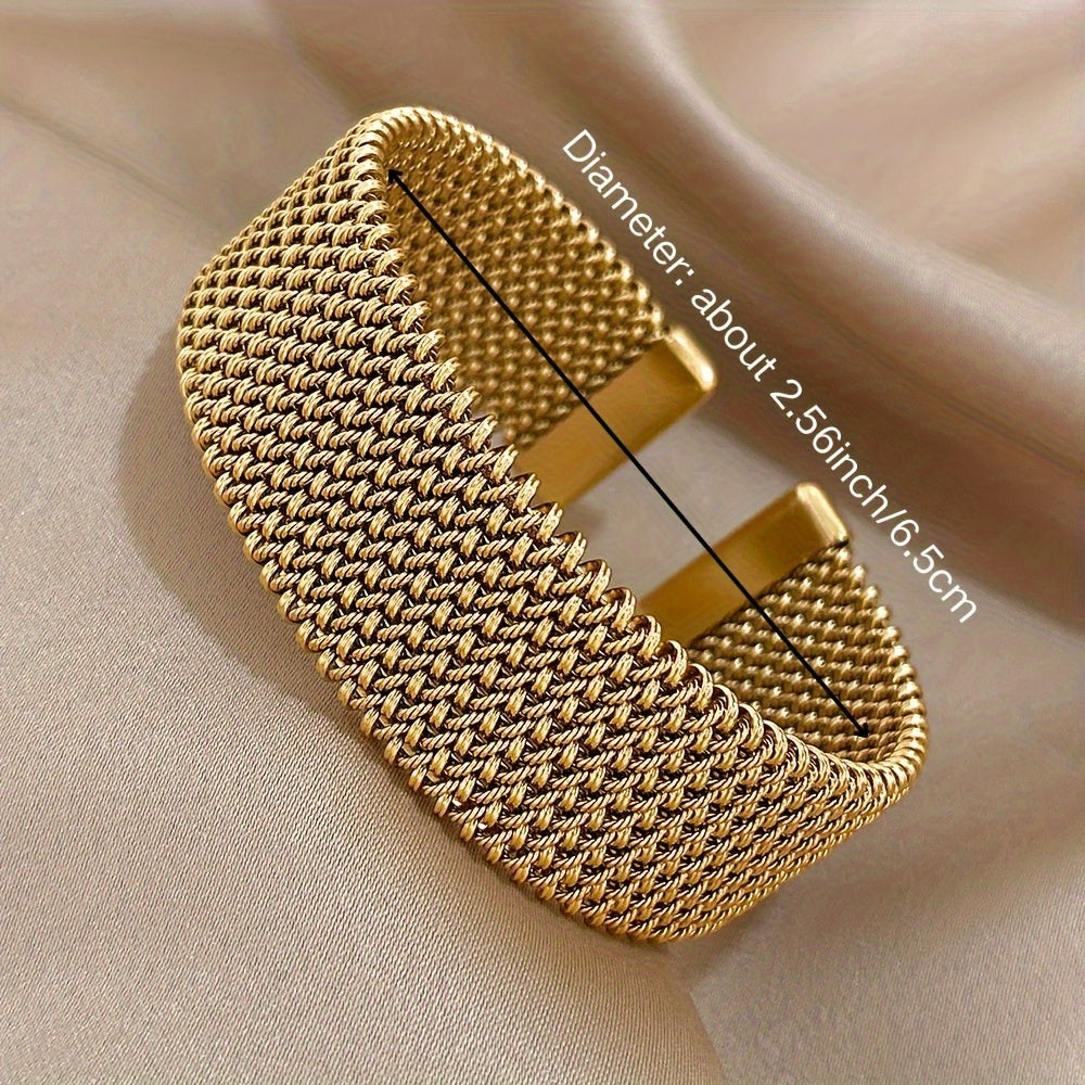 Vintage Stainless Steel Braided Mesh Open Bracelet