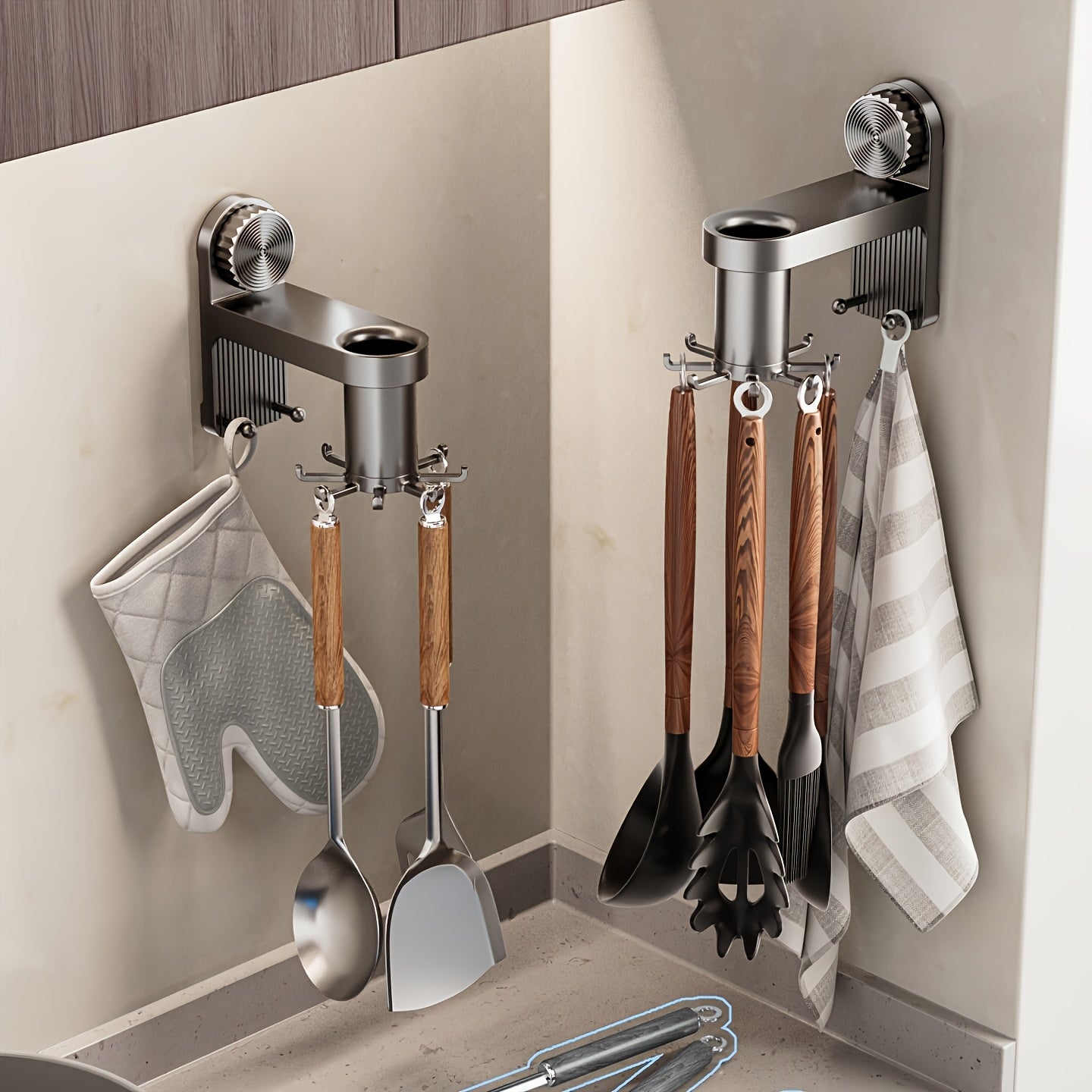 1-Pack Heavy-Duty Rotating Kitchen Hooks with No-Drill Installation