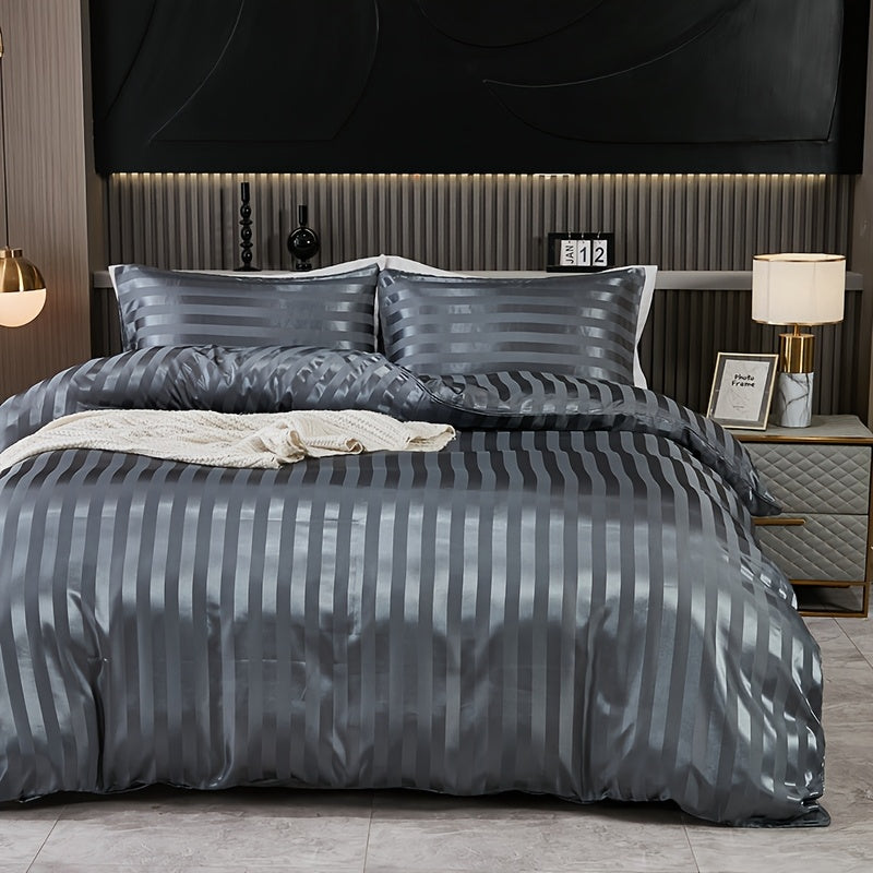 Satin striped three-piece bedding set
