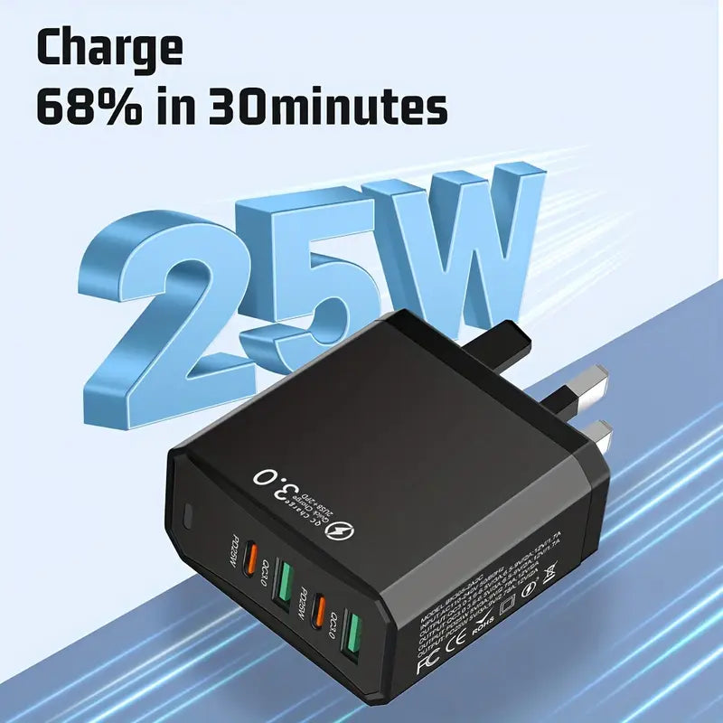 Super fast charging multi-port plug