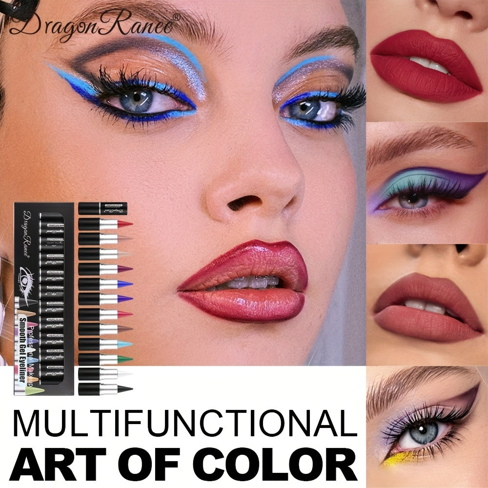 12pcs Long-lasting Waterproof Automatic Rotating Color Eyeliner Case