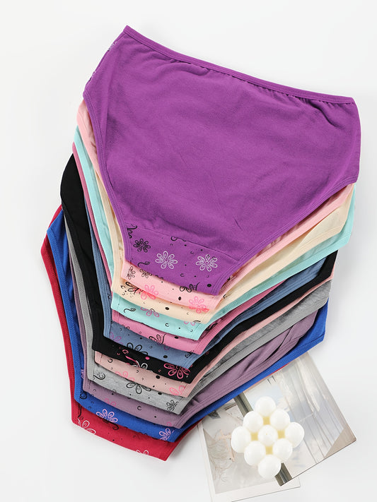 12pcs Plus Size Women's Mid-Rise Panties