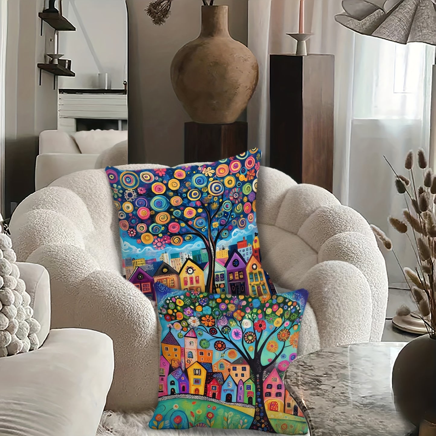 4-Pack Traditional-Style Abstract Countryside Throw Pillow Covers