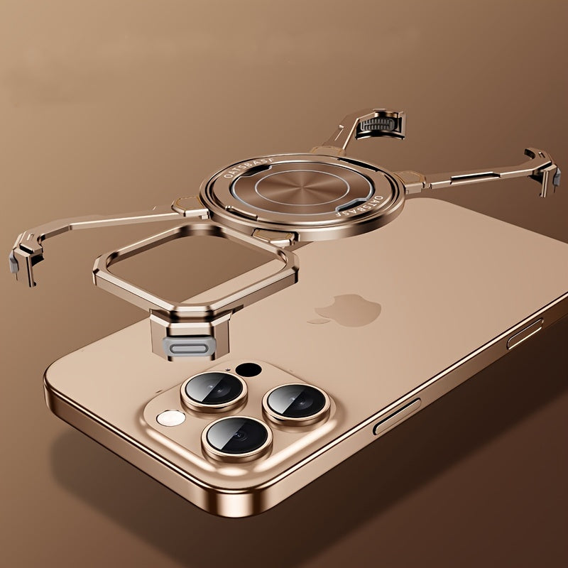 360 ° Rotating Aluminum Alloy Frameless Natural Titanium Steel Phone Case