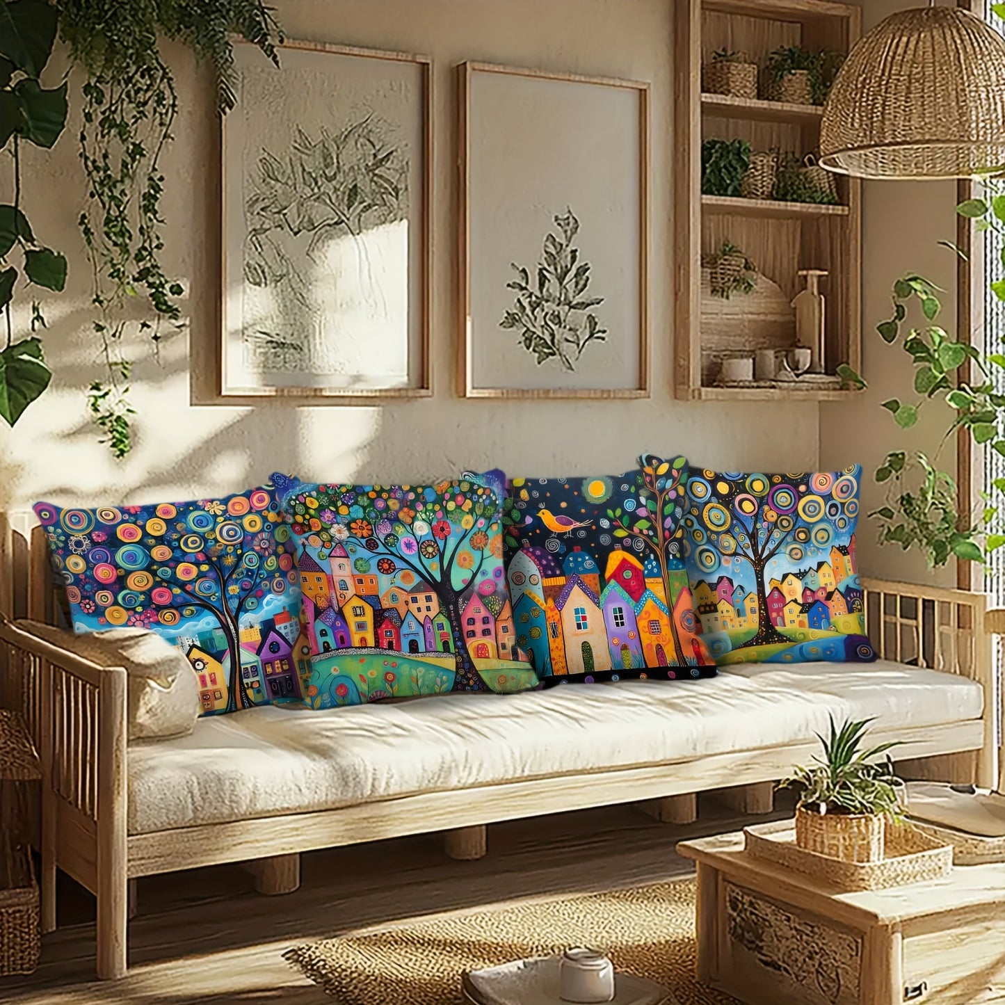 4-Pack Traditional-Style Abstract Countryside Throw Pillow Covers