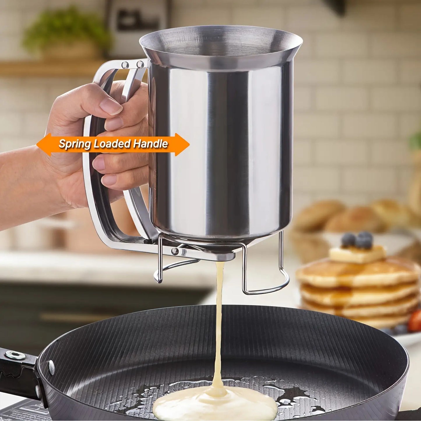 1pc Stainless Steel Pancake Batter Dispenser with Handle