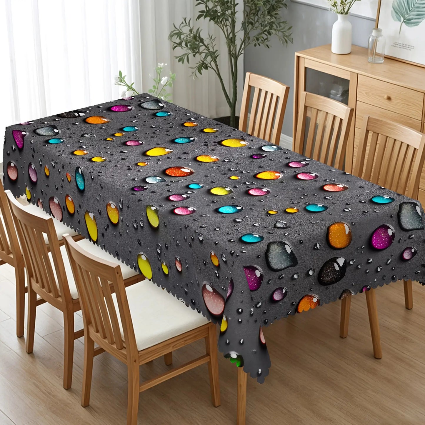 A colorful water drop pattern tablecloth