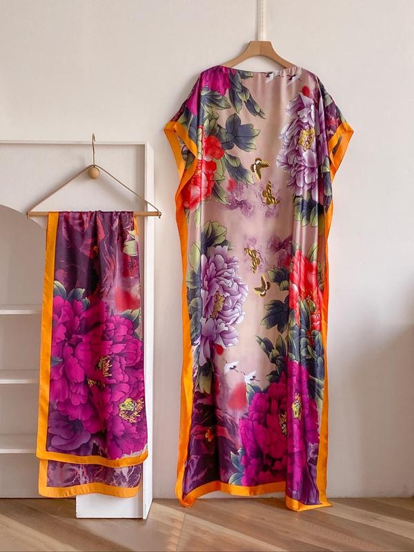 Women's Floral & Butterfly & Peacock Print Cape Shawl & Scarf Set