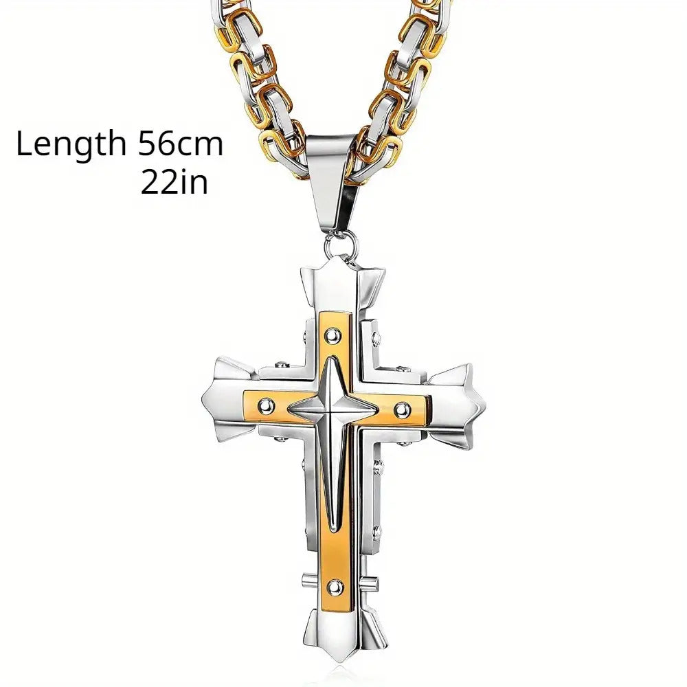 1pc Men'S  Stainless Steel Cross Pendant Necklace