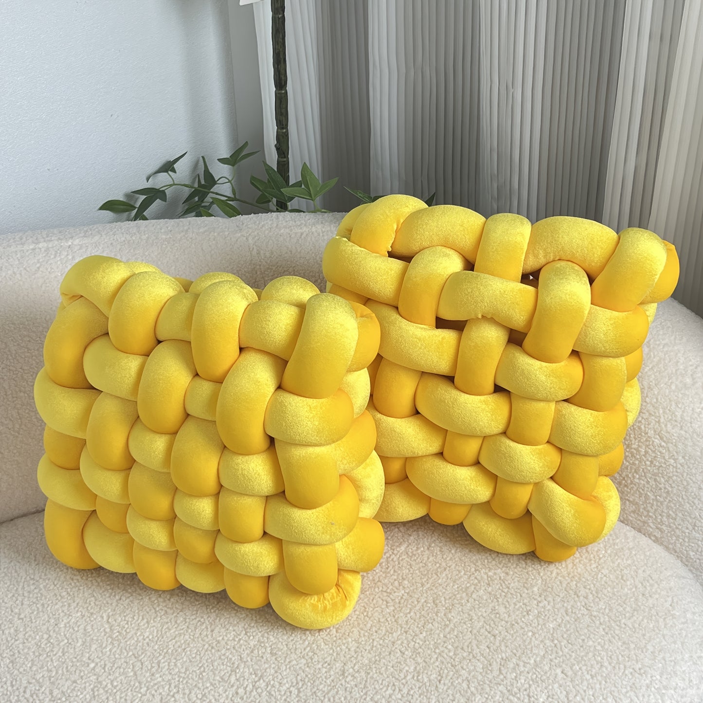 Set of 2 Gold Velvet Hand-woven Square Decorative Pillows