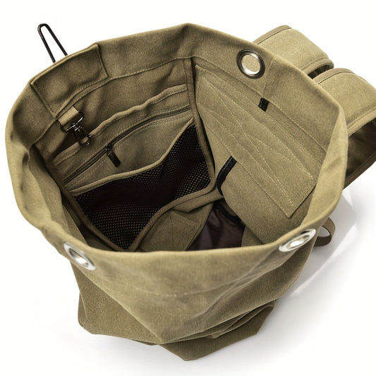 Large Capacity Adjustable Khaki Canvas Backpack for Men
