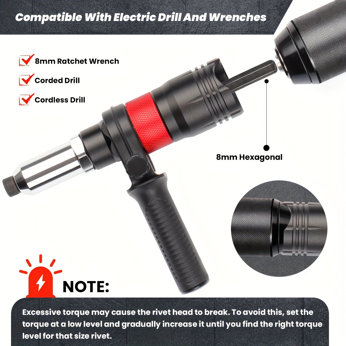 1Set Professional Rivet Gun Adapter Kit