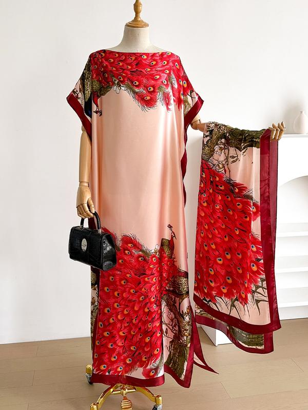 Women's Floral & Butterfly & Peacock Print Cape Shawl & Scarf Set