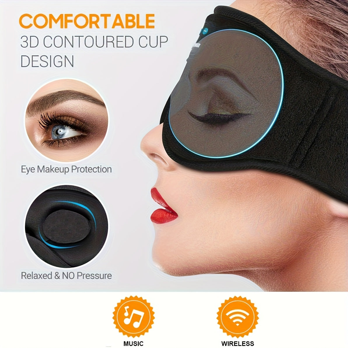 1pc 3D Sleep Mask with BT Headphones
